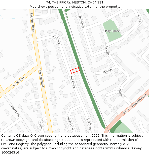 74, THE PRIORY, NESTON, CH64 3ST: Location map and indicative extent of plot