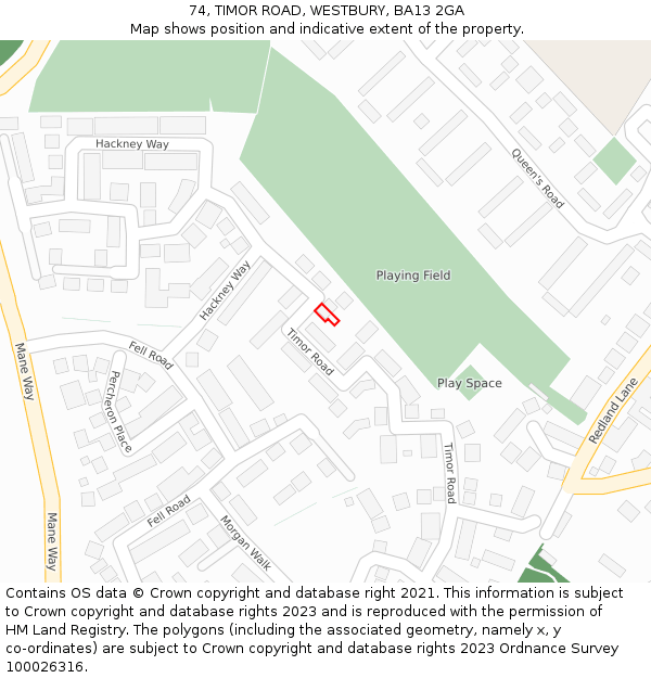 74, TIMOR ROAD, WESTBURY, BA13 2GA: Location map and indicative extent of plot