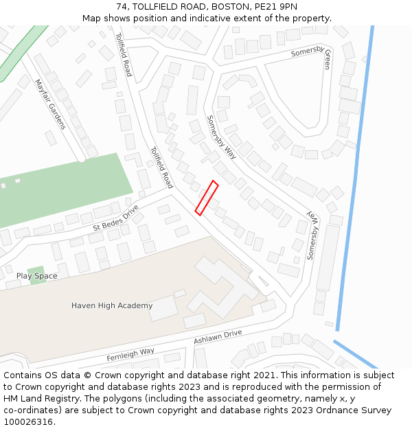 74, TOLLFIELD ROAD, BOSTON, PE21 9PN: Location map and indicative extent of plot