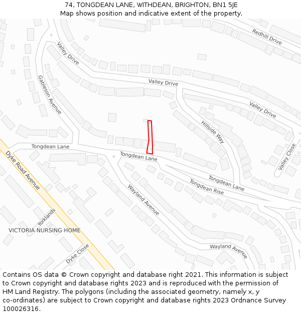 74, TONGDEAN LANE, WITHDEAN, BRIGHTON, BN1 5JE: Location map and indicative extent of plot