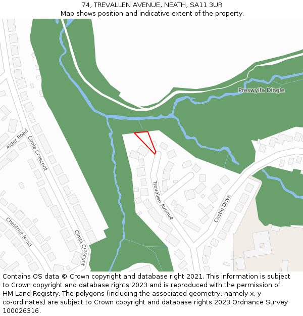 74, TREVALLEN AVENUE, NEATH, SA11 3UR: Location map and indicative extent of plot