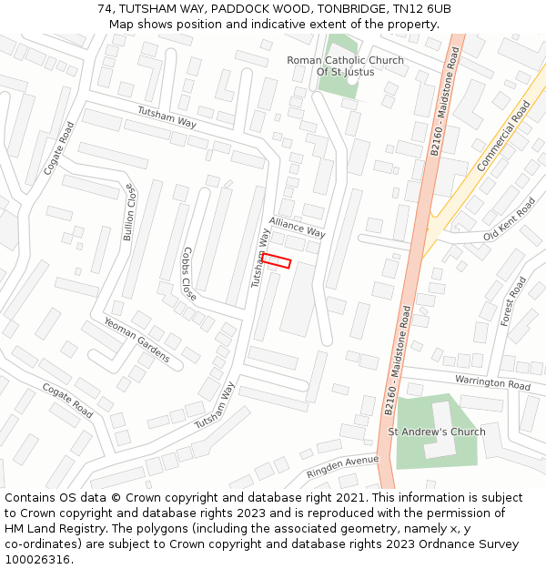 74, TUTSHAM WAY, PADDOCK WOOD, TONBRIDGE, TN12 6UB: Location map and indicative extent of plot