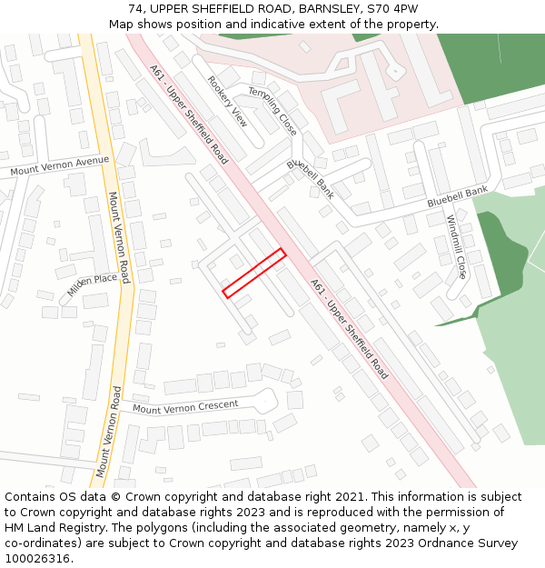 74, UPPER SHEFFIELD ROAD, BARNSLEY, S70 4PW: Location map and indicative extent of plot