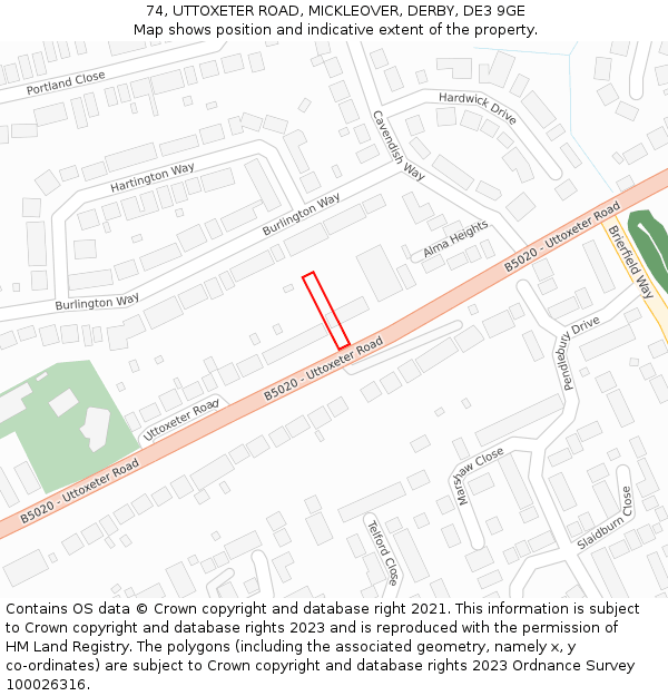 74, UTTOXETER ROAD, MICKLEOVER, DERBY, DE3 9GE: Location map and indicative extent of plot