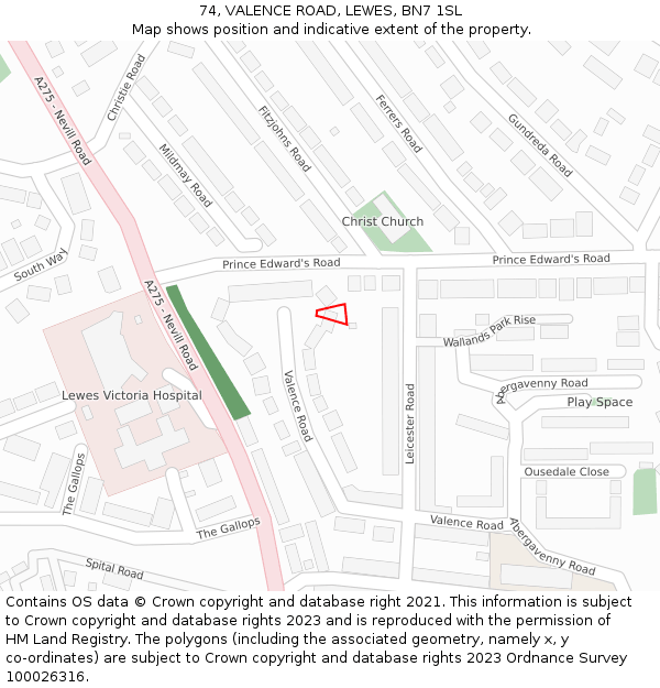 74, VALENCE ROAD, LEWES, BN7 1SL: Location map and indicative extent of plot