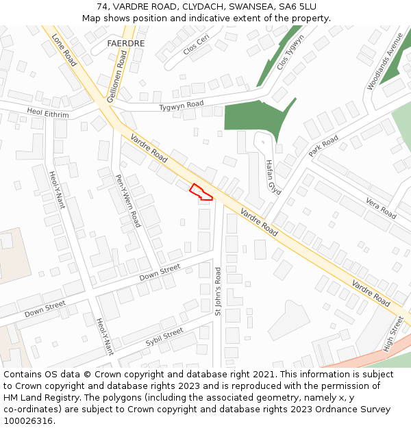 74, VARDRE ROAD, CLYDACH, SWANSEA, SA6 5LU: Location map and indicative extent of plot