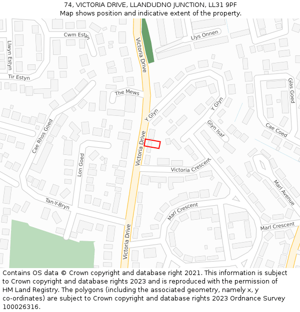 74, VICTORIA DRIVE, LLANDUDNO JUNCTION, LL31 9PF: Location map and indicative extent of plot