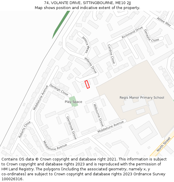 74, VOLANTE DRIVE, SITTINGBOURNE, ME10 2JJ: Location map and indicative extent of plot