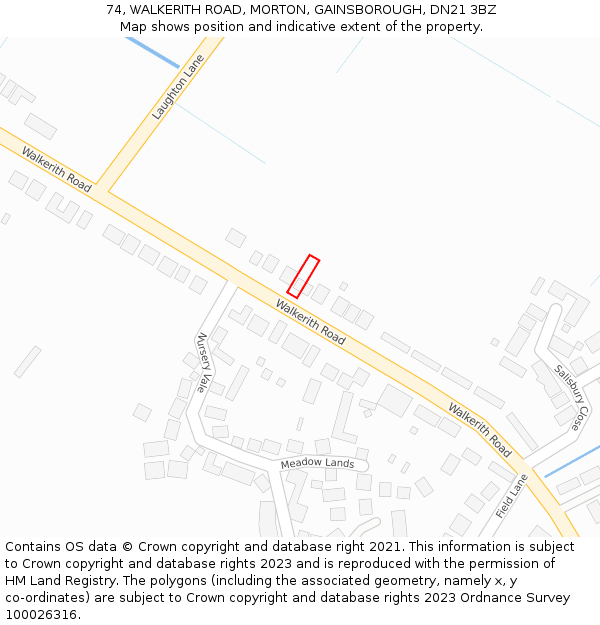 74, WALKERITH ROAD, MORTON, GAINSBOROUGH, DN21 3BZ: Location map and indicative extent of plot