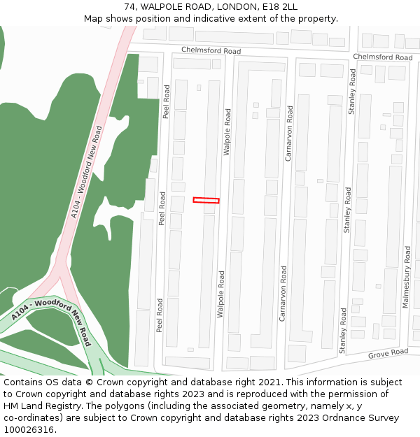 74, WALPOLE ROAD, LONDON, E18 2LL: Location map and indicative extent of plot