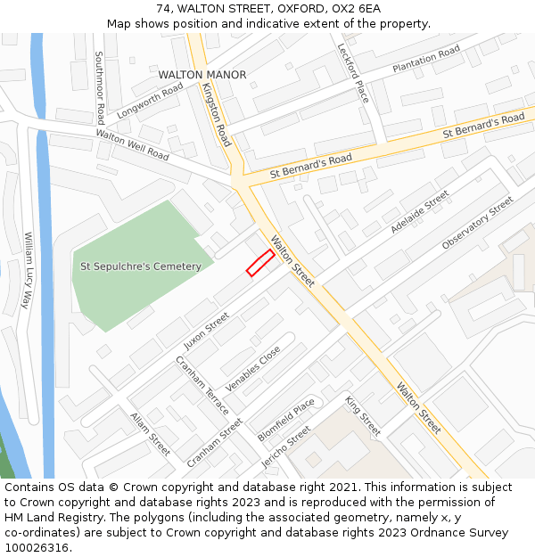 74, WALTON STREET, OXFORD, OX2 6EA: Location map and indicative extent of plot