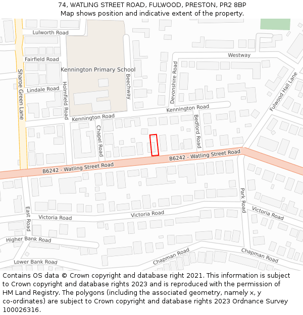 74, WATLING STREET ROAD, FULWOOD, PRESTON, PR2 8BP: Location map and indicative extent of plot