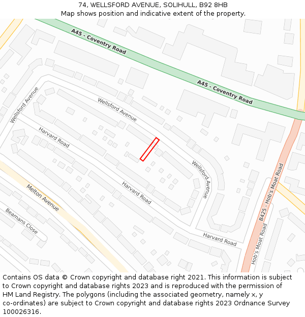 74, WELLSFORD AVENUE, SOLIHULL, B92 8HB: Location map and indicative extent of plot