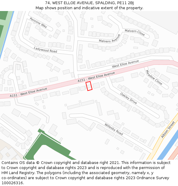 74, WEST ELLOE AVENUE, SPALDING, PE11 2BJ: Location map and indicative extent of plot