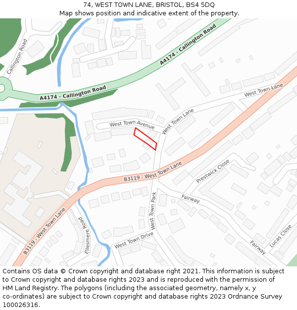 74, WEST TOWN LANE, BRISTOL, BS4 5DQ: Location map and indicative extent of plot