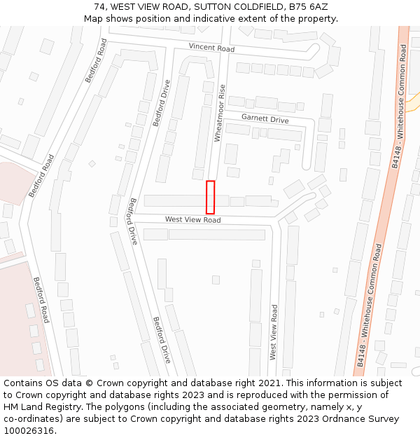 74, WEST VIEW ROAD, SUTTON COLDFIELD, B75 6AZ: Location map and indicative extent of plot