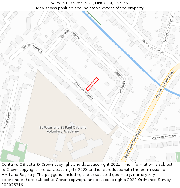 74, WESTERN AVENUE, LINCOLN, LN6 7SZ: Location map and indicative extent of plot