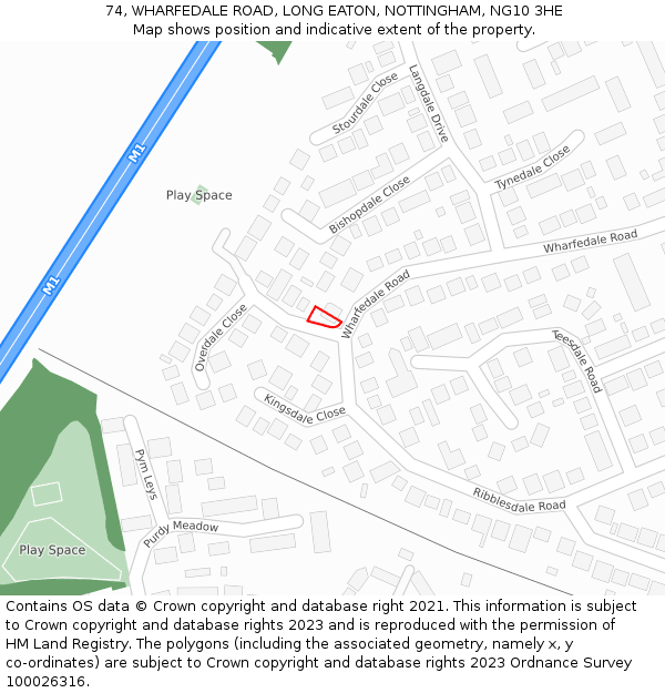 74, WHARFEDALE ROAD, LONG EATON, NOTTINGHAM, NG10 3HE: Location map and indicative extent of plot