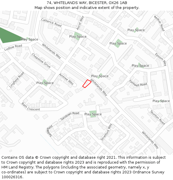 74, WHITELANDS WAY, BICESTER, OX26 1AB: Location map and indicative extent of plot