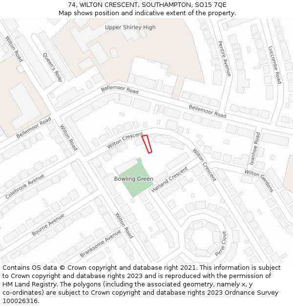 74, WILTON CRESCENT, SOUTHAMPTON, SO15 7QE: Location map and indicative extent of plot