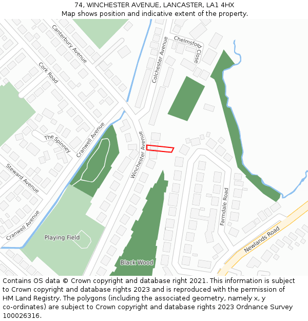 74, WINCHESTER AVENUE, LANCASTER, LA1 4HX: Location map and indicative extent of plot