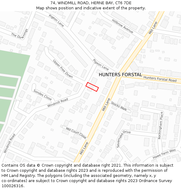 74, WINDMILL ROAD, HERNE BAY, CT6 7DE: Location map and indicative extent of plot