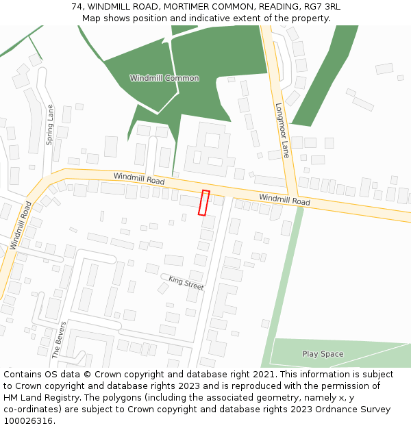 74, WINDMILL ROAD, MORTIMER COMMON, READING, RG7 3RL: Location map and indicative extent of plot