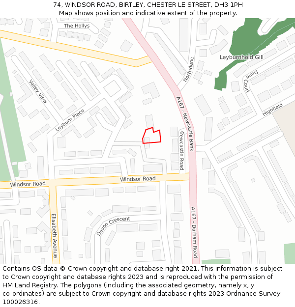 74, WINDSOR ROAD, BIRTLEY, CHESTER LE STREET, DH3 1PH: Location map and indicative extent of plot