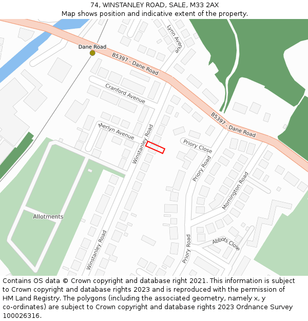 74, WINSTANLEY ROAD, SALE, M33 2AX: Location map and indicative extent of plot