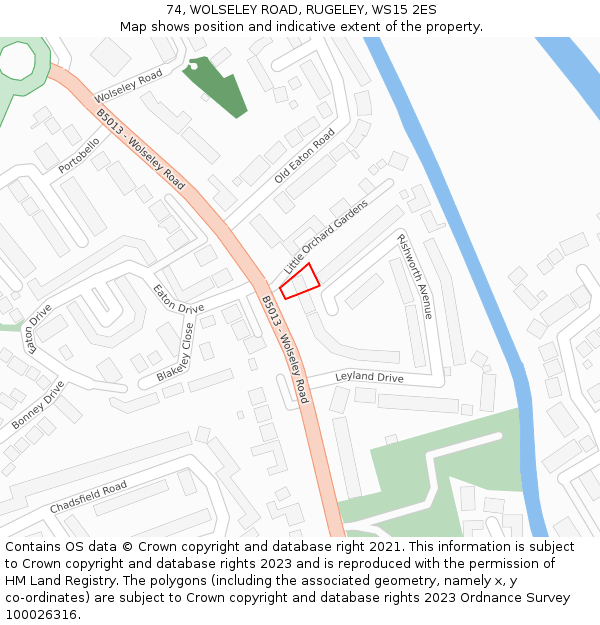 74, WOLSELEY ROAD, RUGELEY, WS15 2ES: Location map and indicative extent of plot