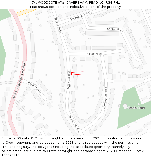 74, WOODCOTE WAY, CAVERSHAM, READING, RG4 7HL: Location map and indicative extent of plot