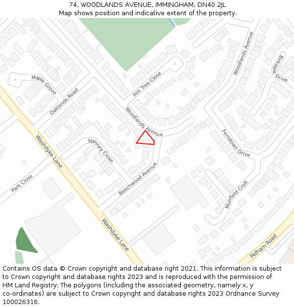 74, WOODLANDS AVENUE, IMMINGHAM, DN40 2JL: Location map and indicative extent of plot