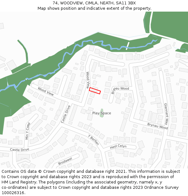 74, WOODVIEW, CIMLA, NEATH, SA11 3BX: Location map and indicative extent of plot