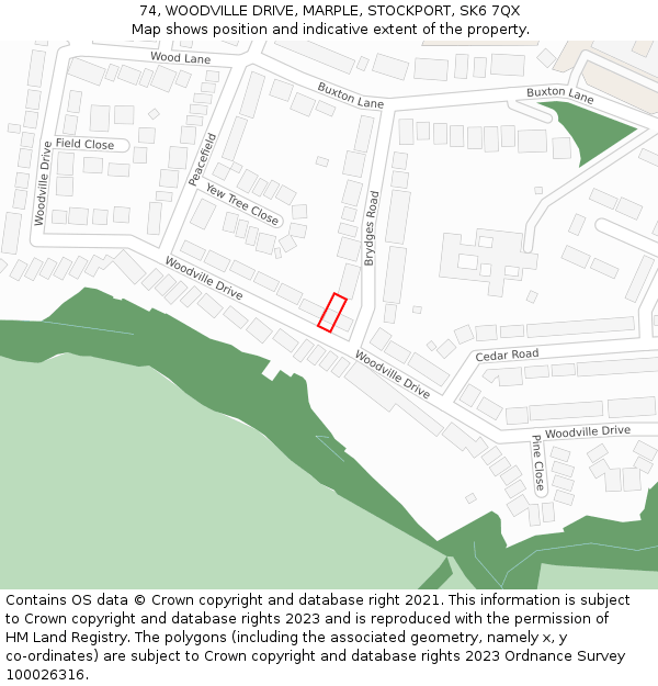 74, WOODVILLE DRIVE, MARPLE, STOCKPORT, SK6 7QX: Location map and indicative extent of plot