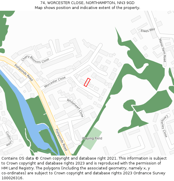 74, WORCESTER CLOSE, NORTHAMPTON, NN3 9GD: Location map and indicative extent of plot