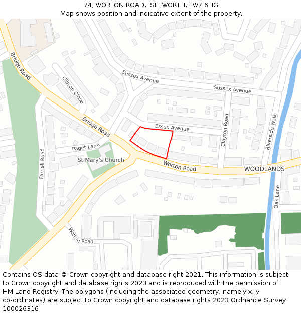 74, WORTON ROAD, ISLEWORTH, TW7 6HG: Location map and indicative extent of plot