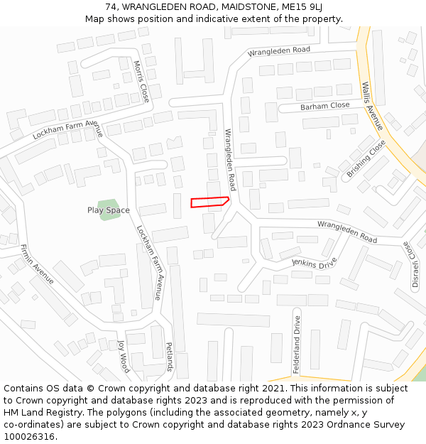74, WRANGLEDEN ROAD, MAIDSTONE, ME15 9LJ: Location map and indicative extent of plot