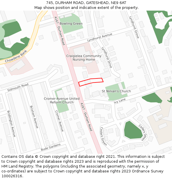 745, DURHAM ROAD, GATESHEAD, NE9 6AT: Location map and indicative extent of plot