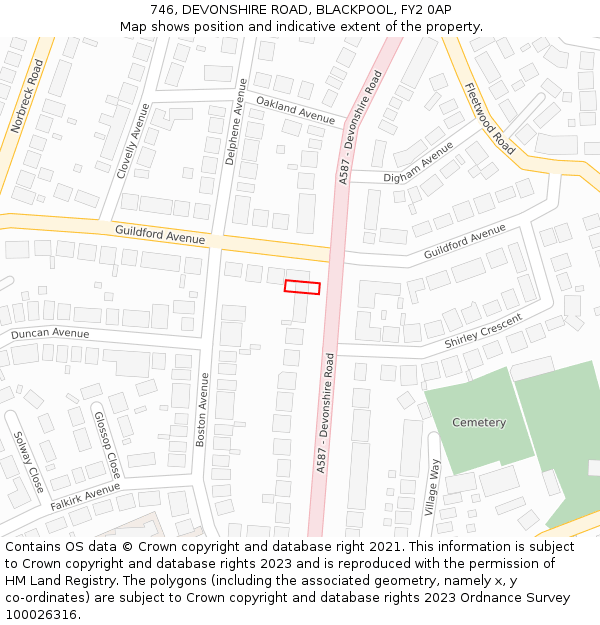 746, DEVONSHIRE ROAD, BLACKPOOL, FY2 0AP: Location map and indicative extent of plot