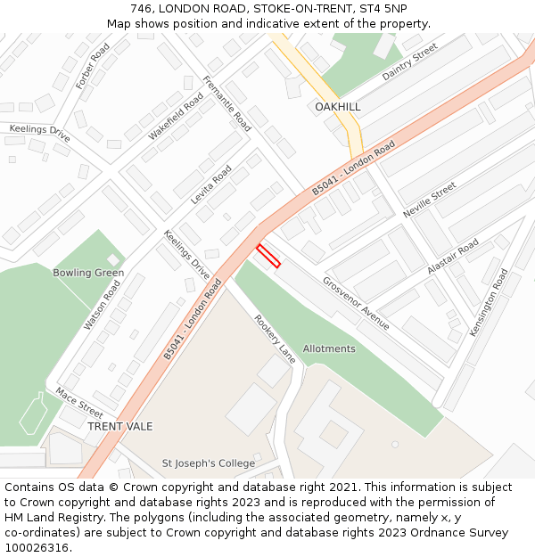 746, LONDON ROAD, STOKE-ON-TRENT, ST4 5NP: Location map and indicative extent of plot