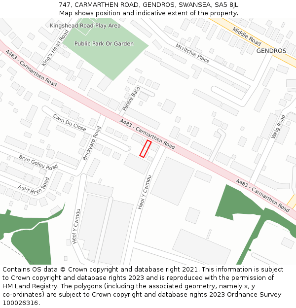 747, CARMARTHEN ROAD, GENDROS, SWANSEA, SA5 8JL: Location map and indicative extent of plot