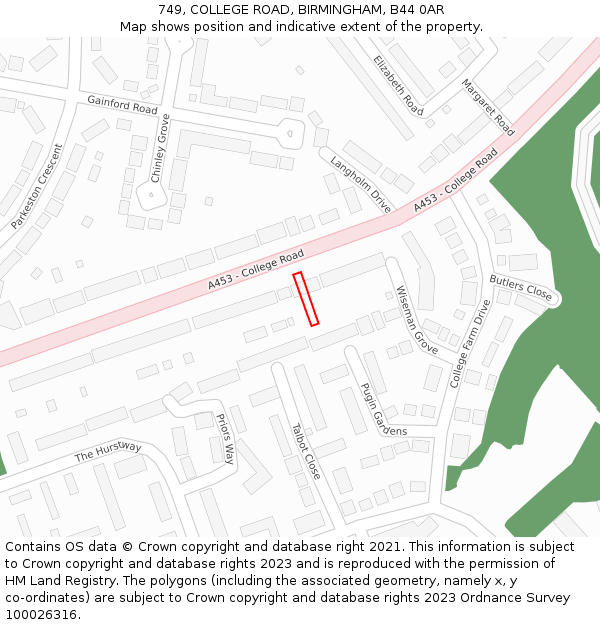 749, COLLEGE ROAD, BIRMINGHAM, B44 0AR: Location map and indicative extent of plot