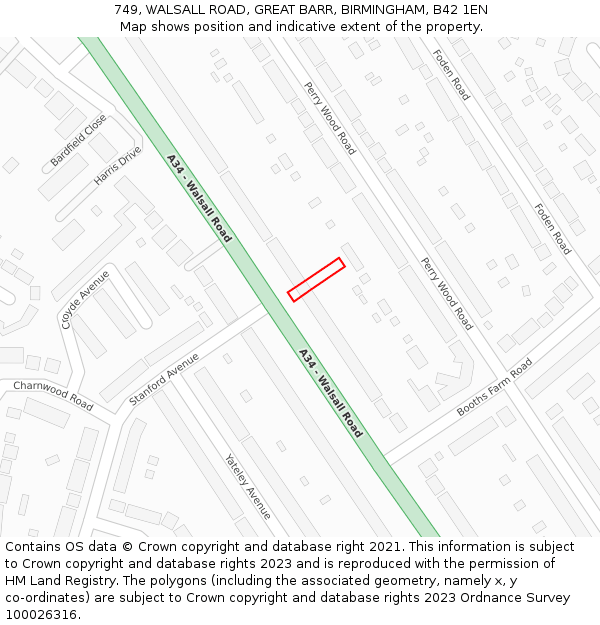 749, WALSALL ROAD, GREAT BARR, BIRMINGHAM, B42 1EN: Location map and indicative extent of plot