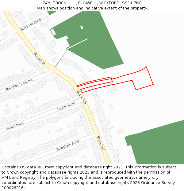 74A, BROCK HILL, RUNWELL, WICKFORD, SS11 7NR: Location map and indicative extent of plot