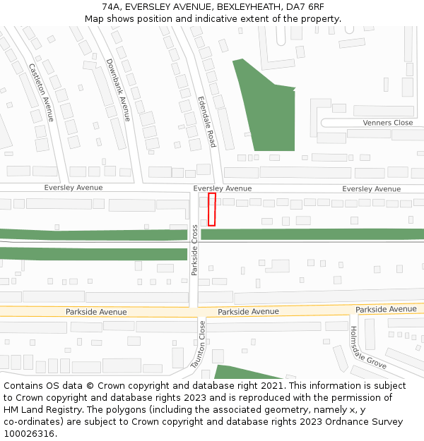 74A, EVERSLEY AVENUE, BEXLEYHEATH, DA7 6RF: Location map and indicative extent of plot