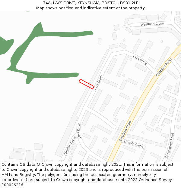 74A, LAYS DRIVE, KEYNSHAM, BRISTOL, BS31 2LE: Location map and indicative extent of plot