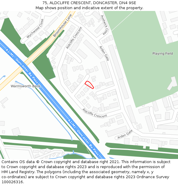 75, ALDCLIFFE CRESCENT, DONCASTER, DN4 9SE: Location map and indicative extent of plot