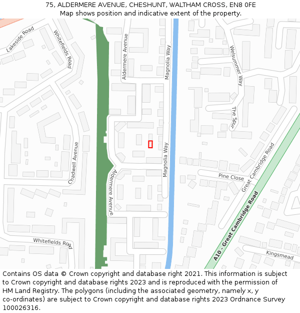 75, ALDERMERE AVENUE, CHESHUNT, WALTHAM CROSS, EN8 0FE: Location map and indicative extent of plot