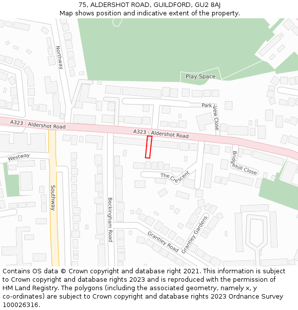 75, ALDERSHOT ROAD, GUILDFORD, GU2 8AJ: Location map and indicative extent of plot