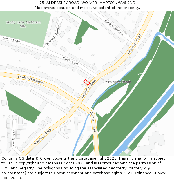 75, ALDERSLEY ROAD, WOLVERHAMPTON, WV6 9ND: Location map and indicative extent of plot